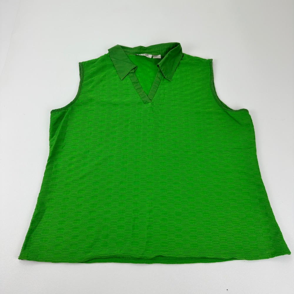 Selene Sport Womens 1X Lime Green Textured Sleeveless V-Neck Polo Golf Top
